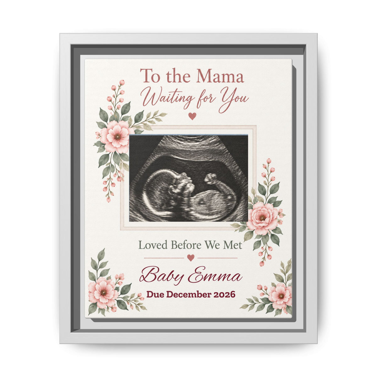 Personalized Framed Canvas Ultrasound Print – “To the Mama, Waiting for You” Pregnancy Keepsake