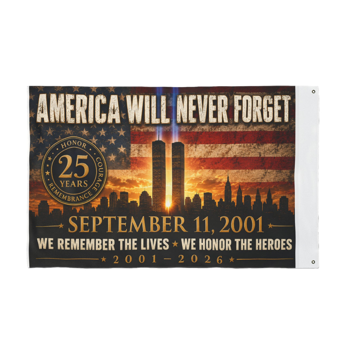 September 11 Memorial Flag - "America Will Never Forget" Double-Sided Tribute