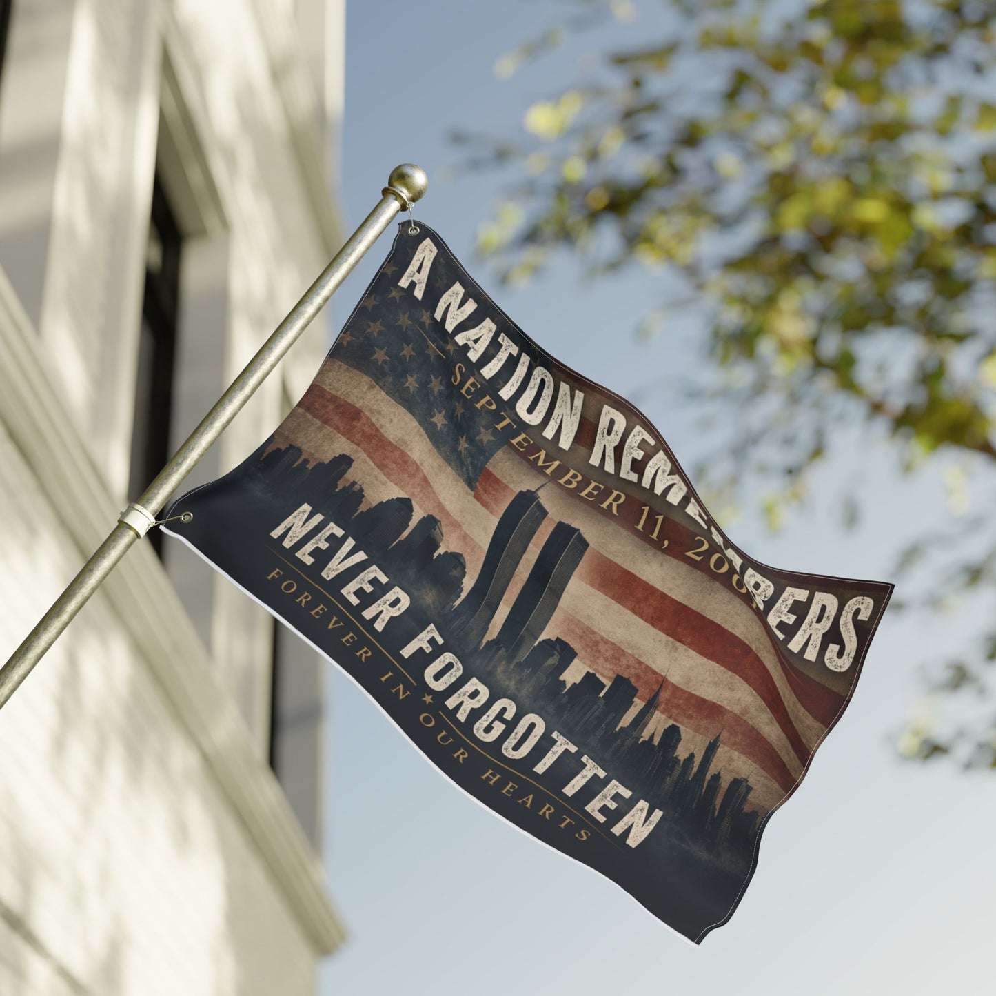 Never Forgotten 9/11 Memorial Double-Sided Flag