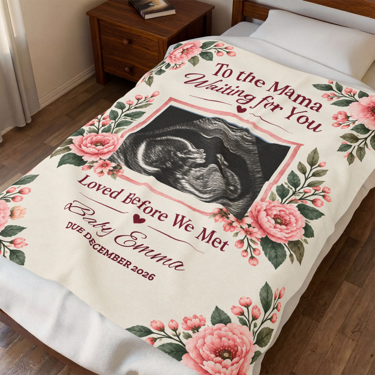 Personalized Baby Ultrasound Velveteen Plush Blanket – “Loved Before We Met"l Keepsake