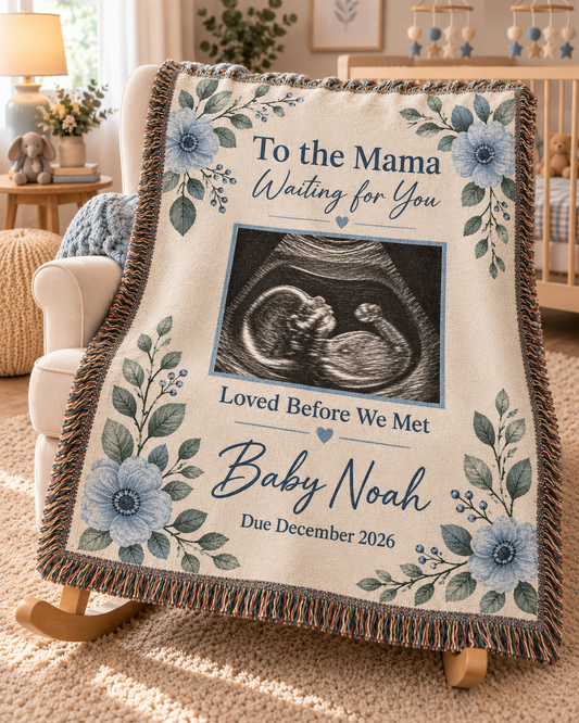 Personalized Baby Ultrasound Woven Blanket (Boy)– “Loved Before We Met" Heirloom Keepsake