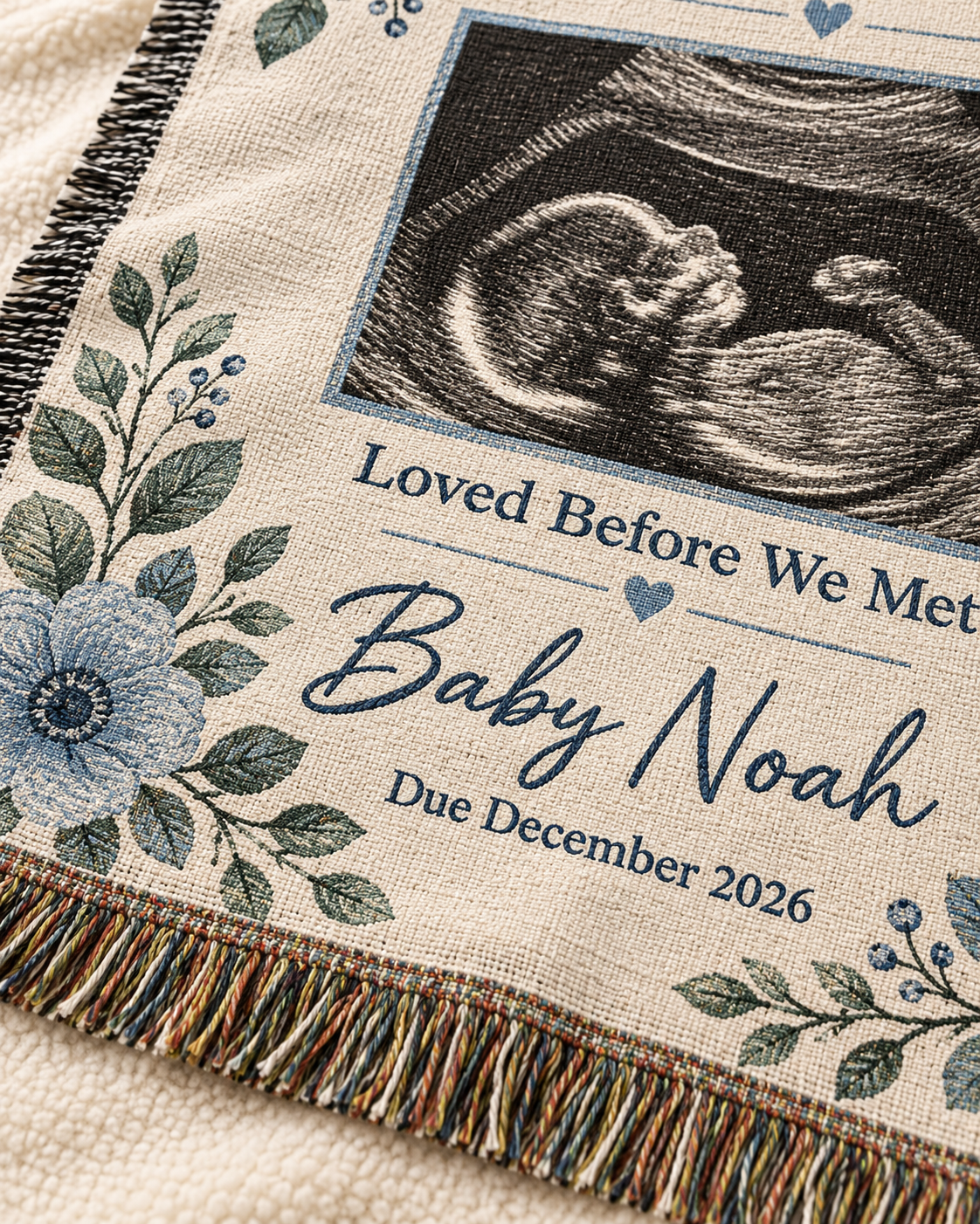 Personalized Baby Ultrasound Woven Blanket (Boy)– “Loved Before We Met" Heirloom Keepsake