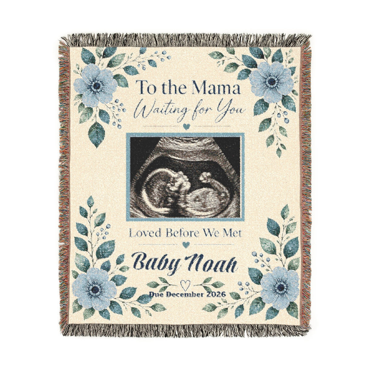 Personalized Baby Ultrasound Woven Blanket (Boy)– “Loved Before We Met" Heirloom Keepsake