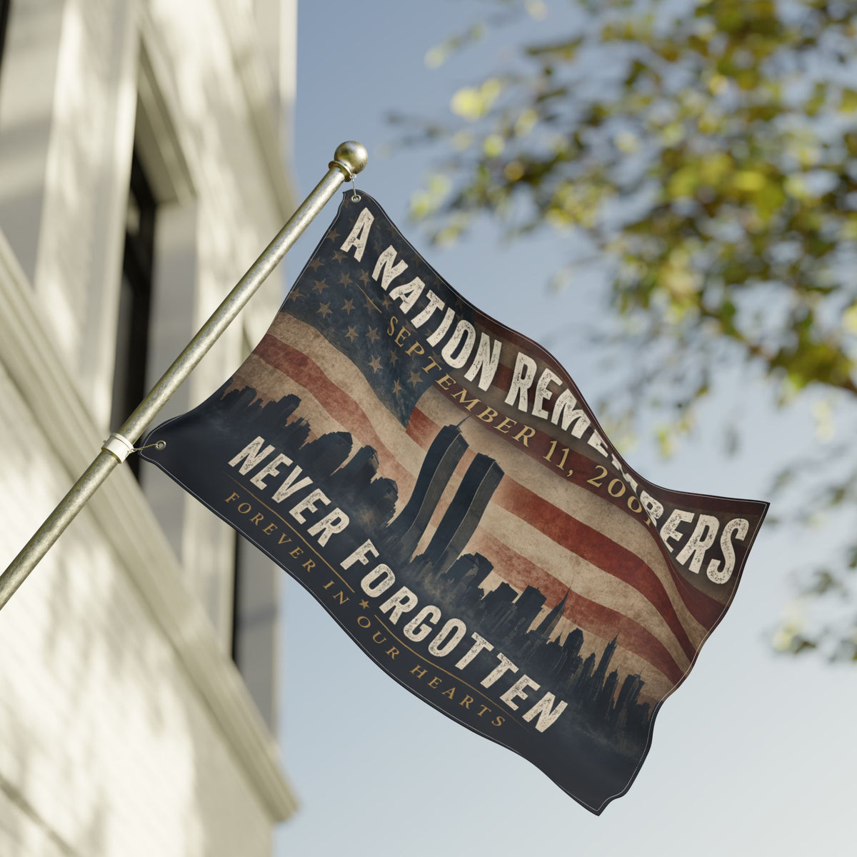 Never Forgotten 9/11 Memorial Double-Sided Flag