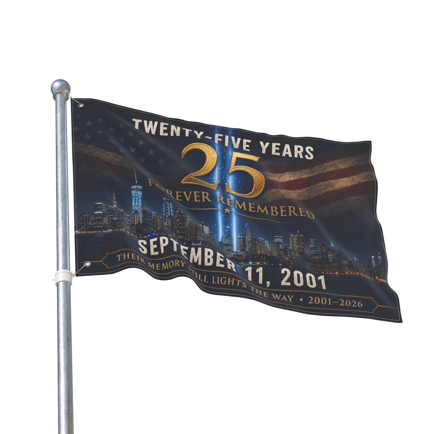 9/11  Twenty-Five Year Memorial Double-Sided Flag - "Twenty-Five Years" Tribute, September 11, 2001 Remembrance