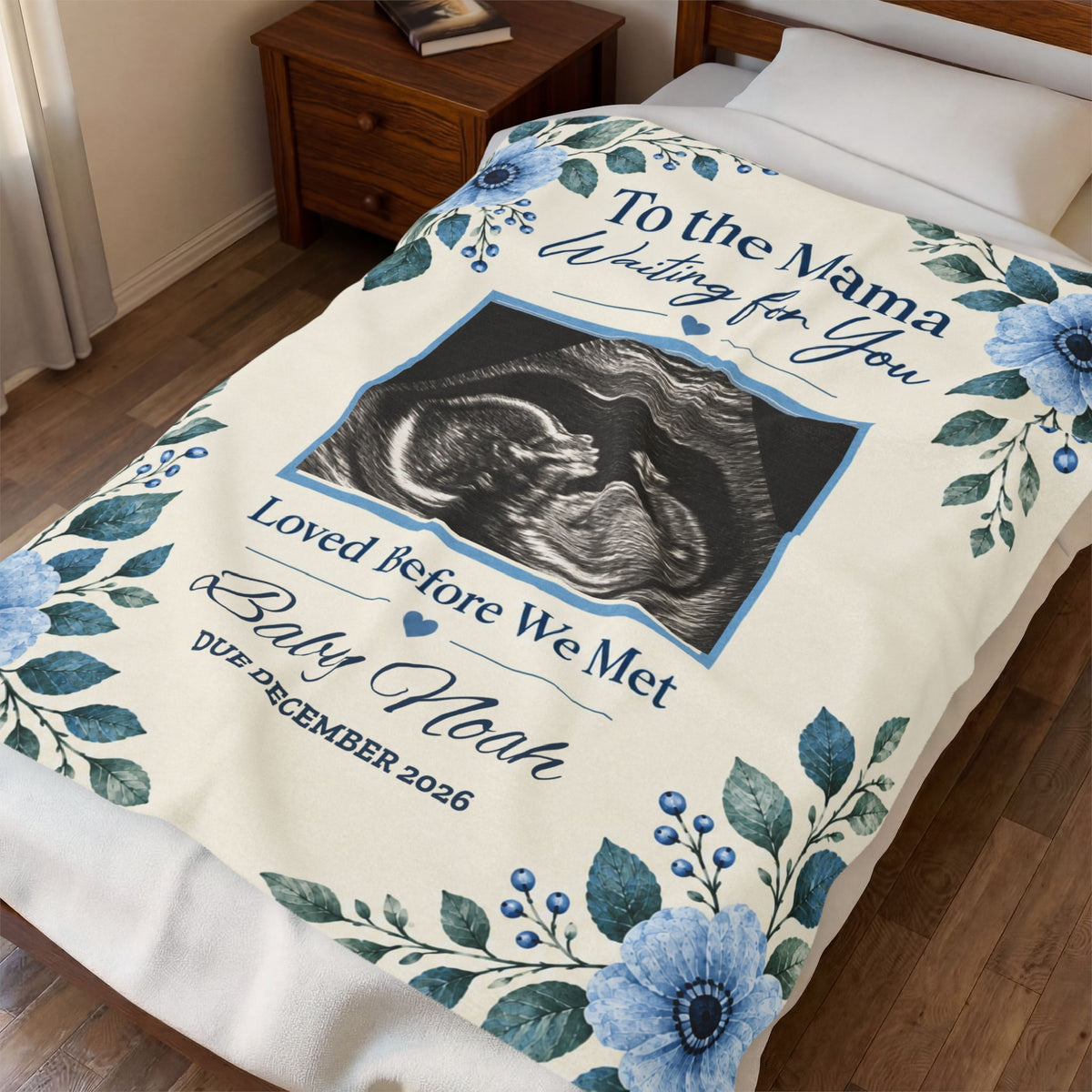 Personalized Baby Ultrasound Velveteen Blanket - 'Loved Before We Met' keepsake.