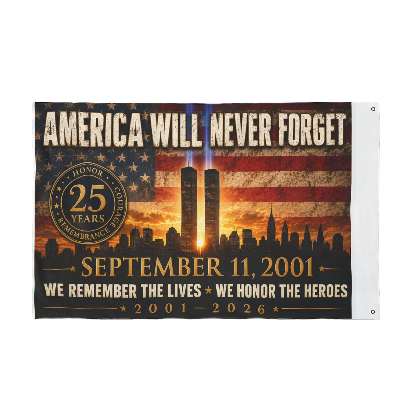 September 11 Memorial Flag - "America Will Never Forget" Double-Sided Tribute