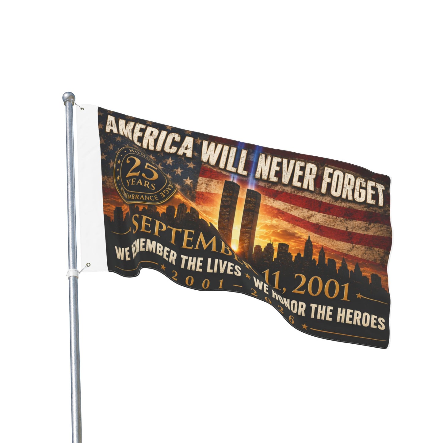 September 11 Memorial Flag - "America Will Never Forget" Double-Sided Tribute