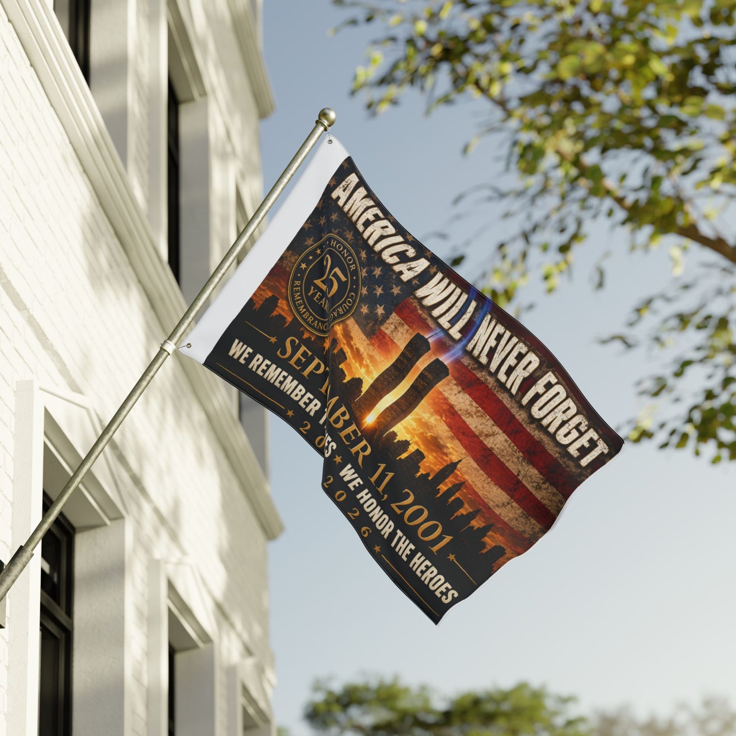 September 11 Memorial Flag - "America Will Never Forget" Double-Sided Tribute