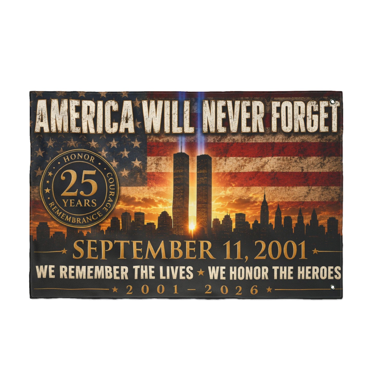 September 11 Memorial Flag - "America Will Never Forget" Double-Sided Tribute