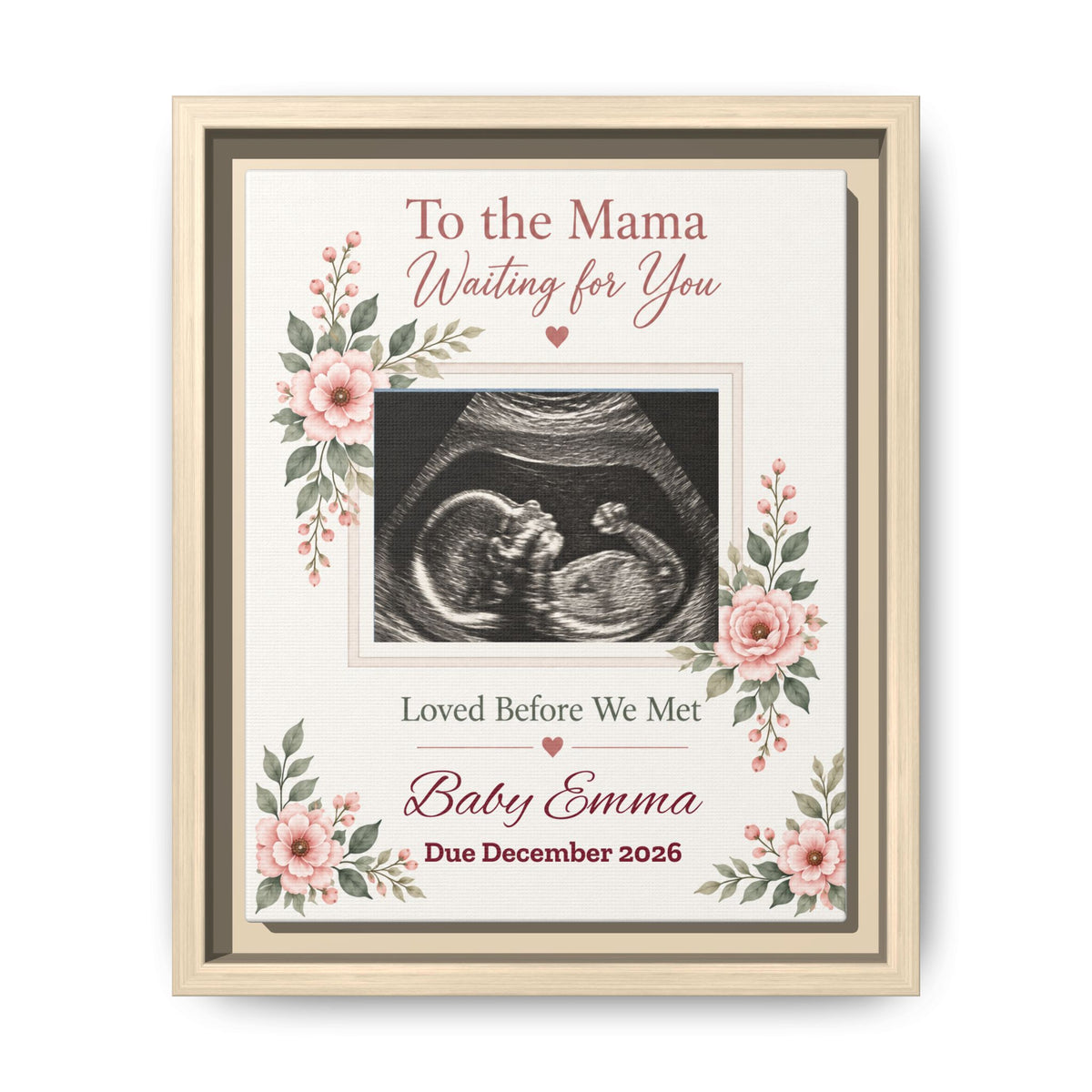 Personalized Framed Canvas Ultrasound Print – “To the Mama, Waiting for You” Pregnancy Keepsake
