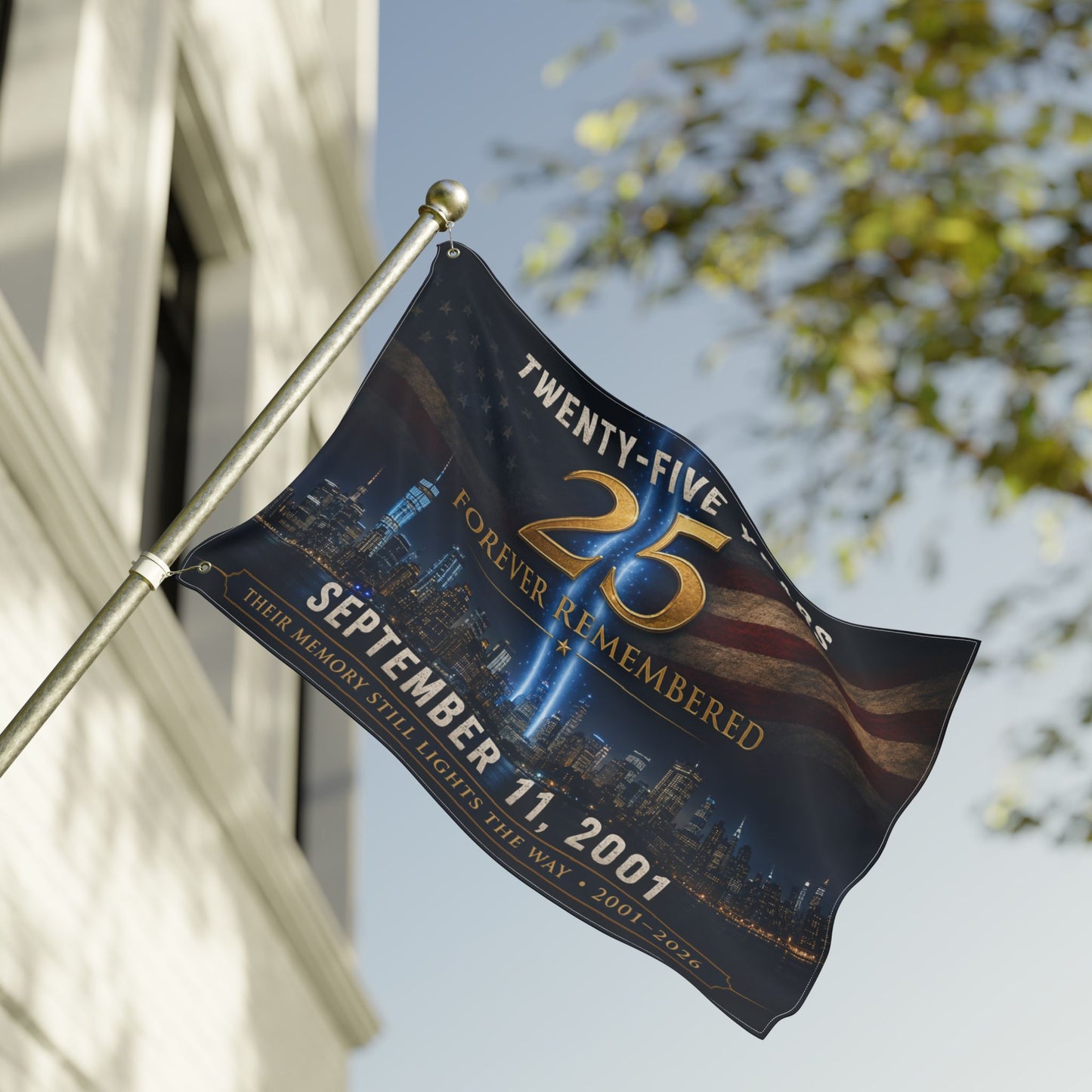 9/11  Twenty-Five Year Memorial Double-Sided Flag - "Twenty-Five Years" Tribute, September 11, 2001 Remembrance