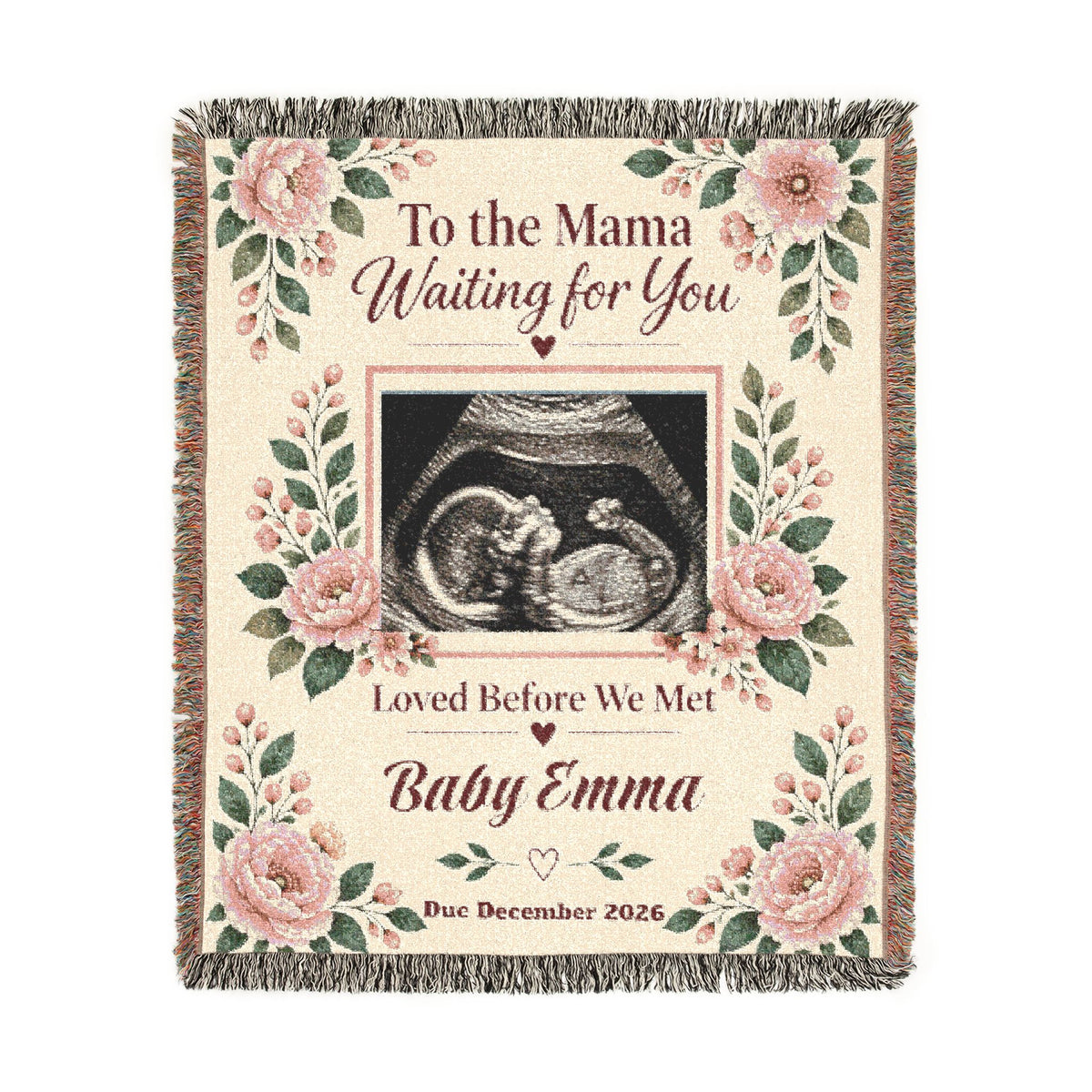 Personalized Baby Ultrasound Woven Blanket (girl)– “Loved Before We Met" Heirloom Keepsake