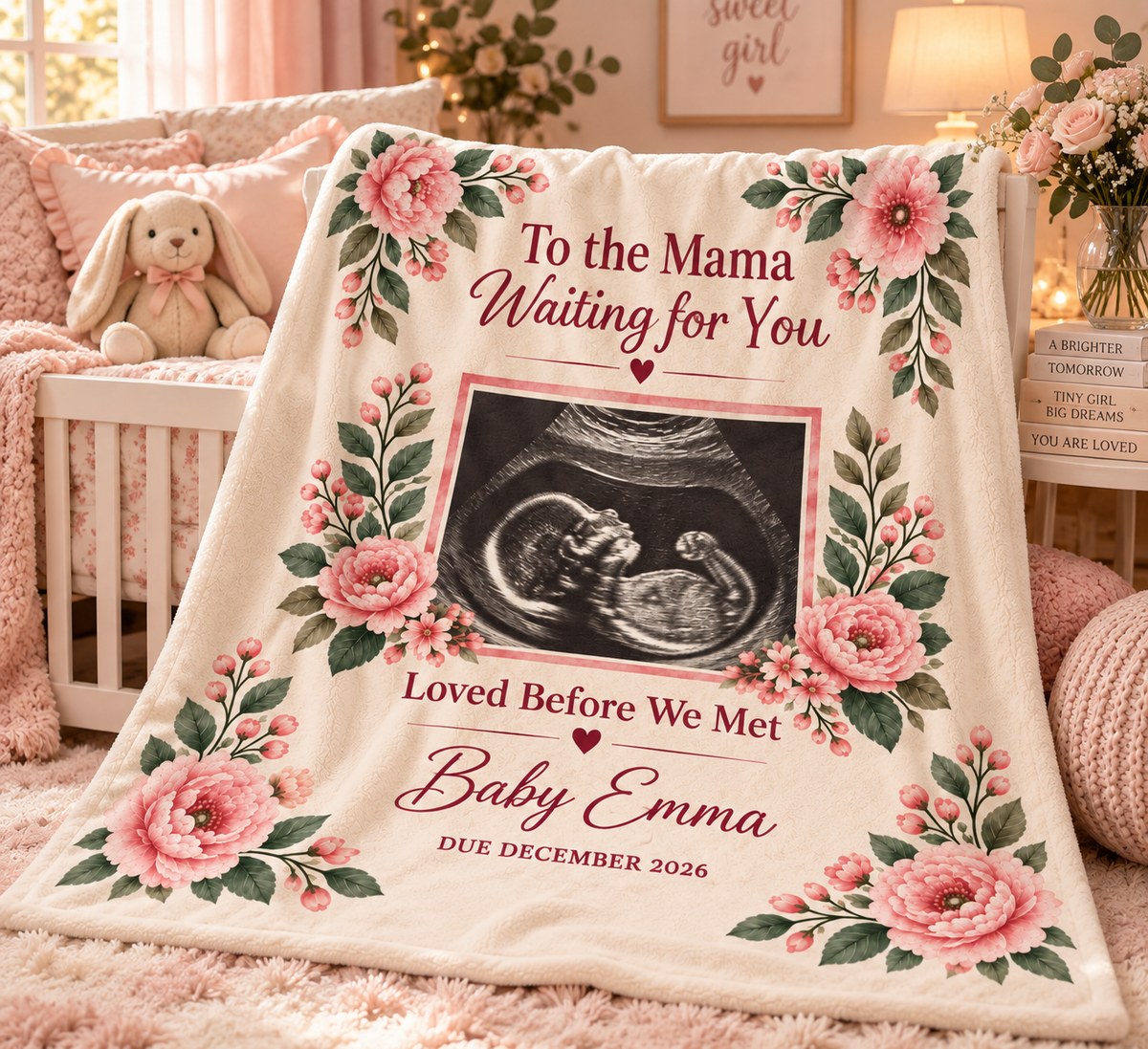 Personalized Baby Ultrasound Velveteen Plush Blanket – “Loved Before We Met"l Keepsake