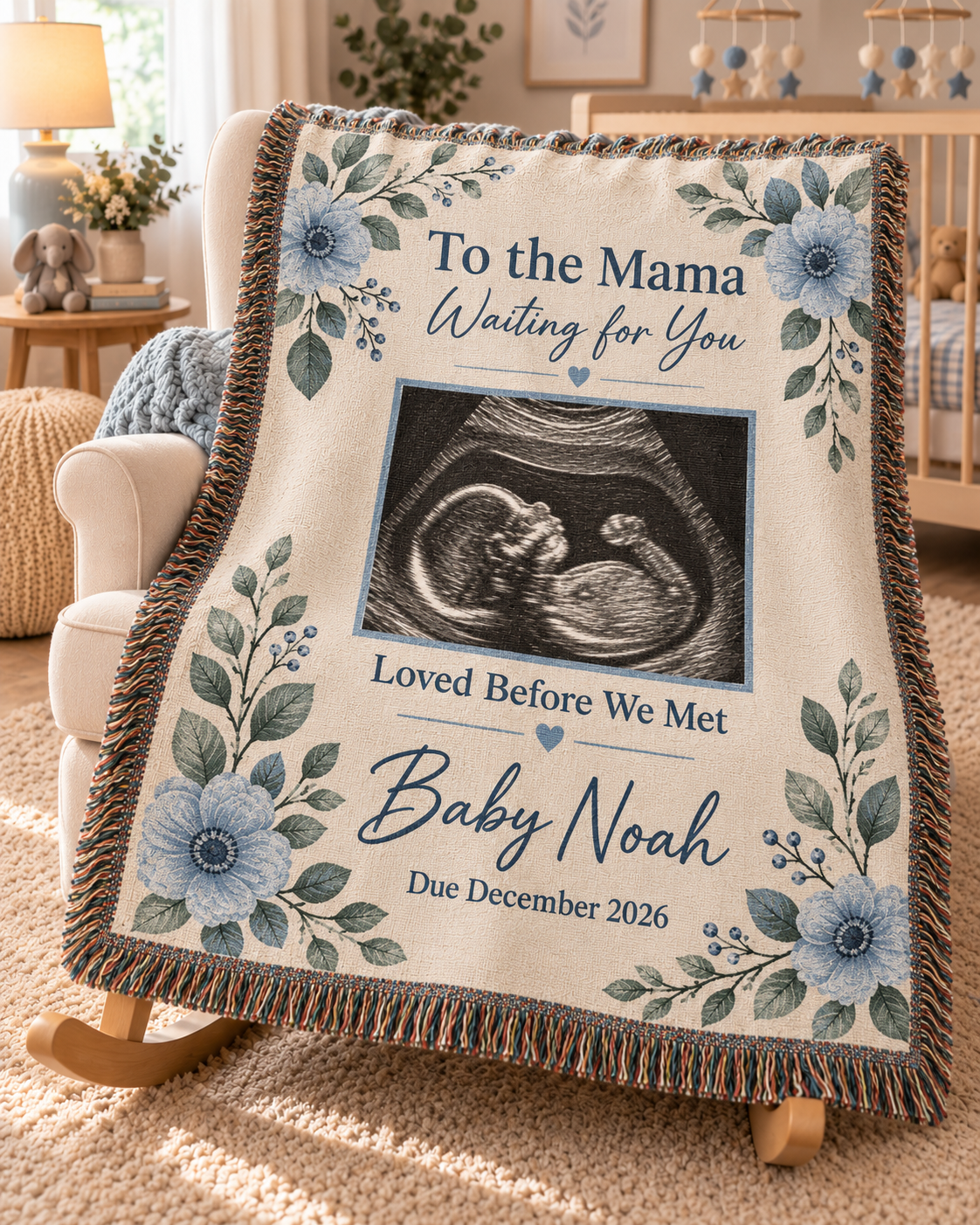 Personalized Baby Ultrasound Woven Blanket (Boy)– “Loved Before We Met" Heirloom Keepsake