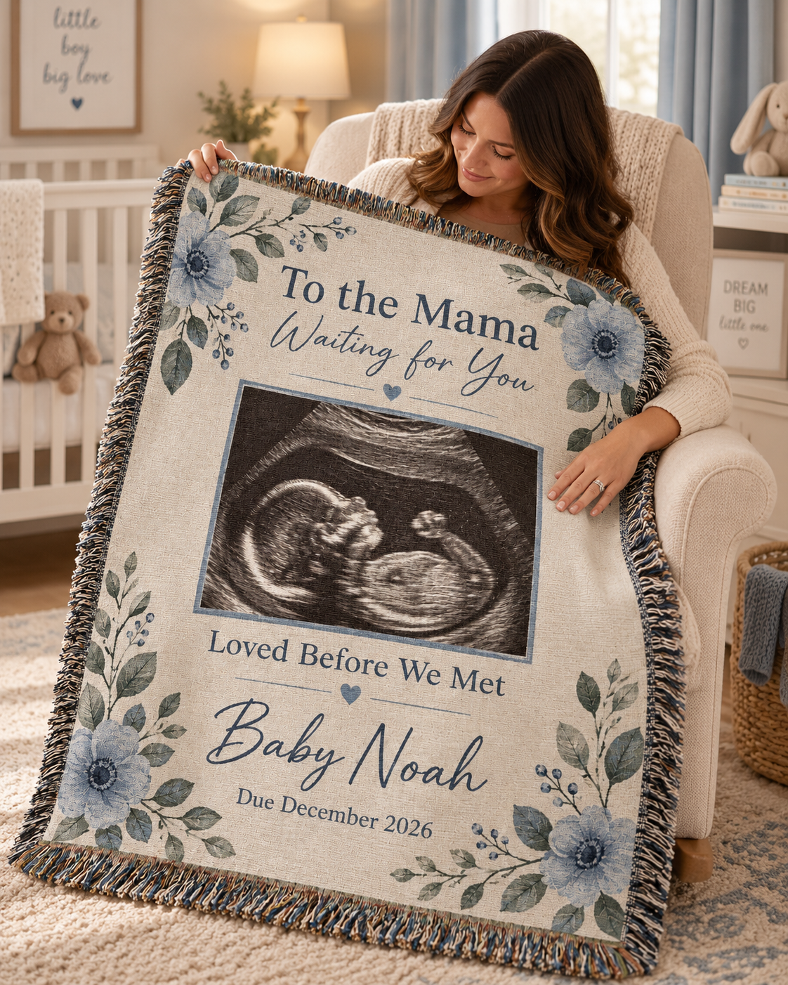 Personalized Baby Ultrasound Woven Blanket (Boy)– “Loved Before We Met" Heirloom Keepsake