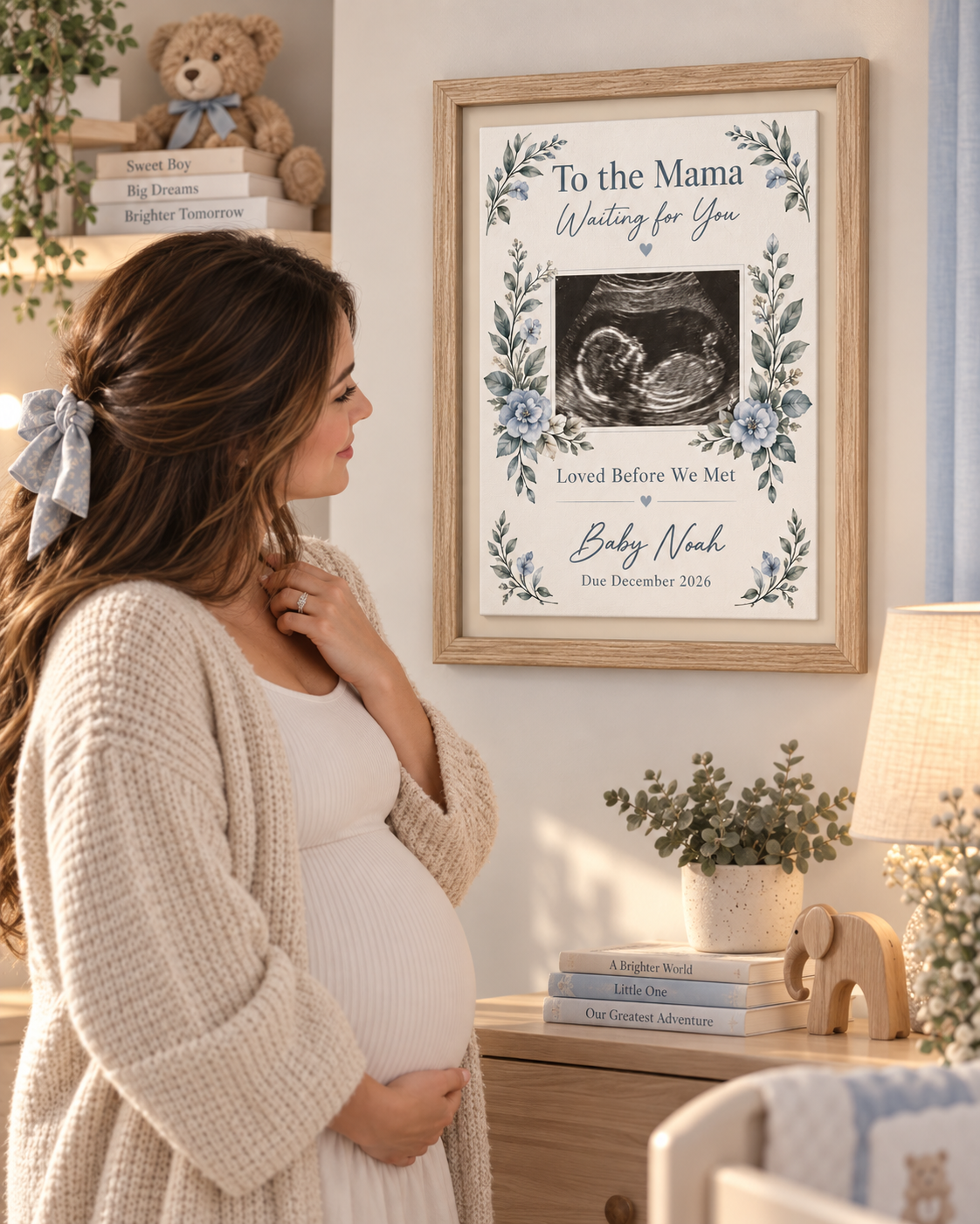 Personalized Framed Canvas Ultrasound Print – “To the Mama, Waiting for You” Pregnancy Keepsake
