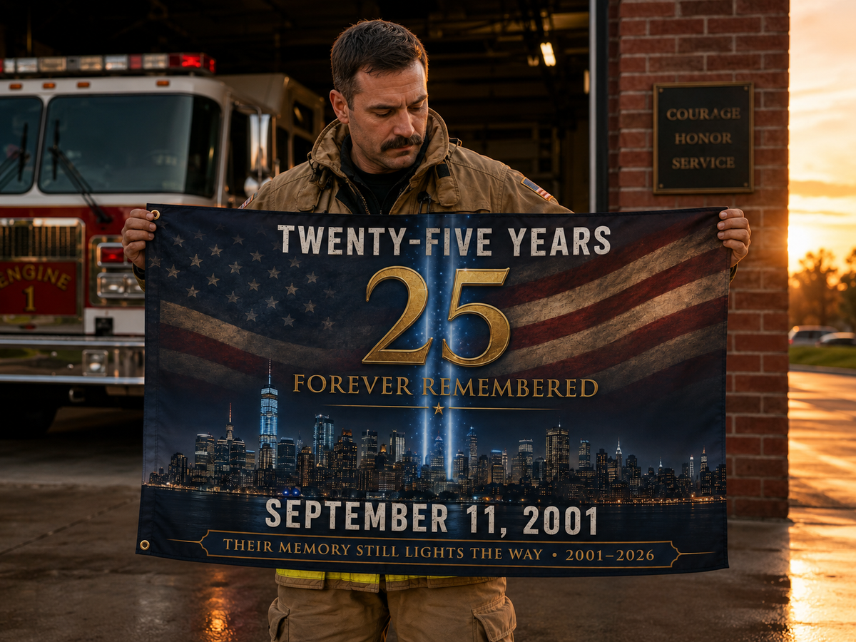 9/11  Twenty-Five Year Memorial Double-Sided Flag - "Twenty-Five Years" Tribute, September 11, 2001 Remembrance