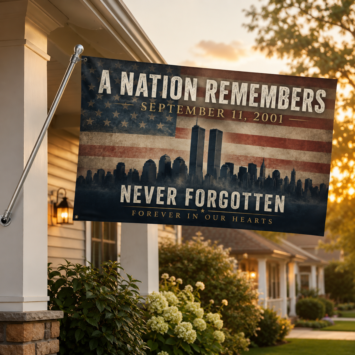 Never Forgotten 9/11 Memorial Double-Sided Flag