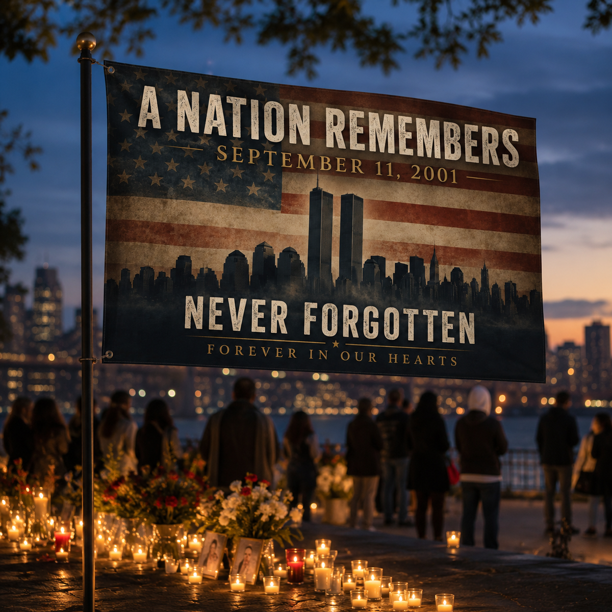 Never Forgotten 9/11 Memorial Double-Sided Flag