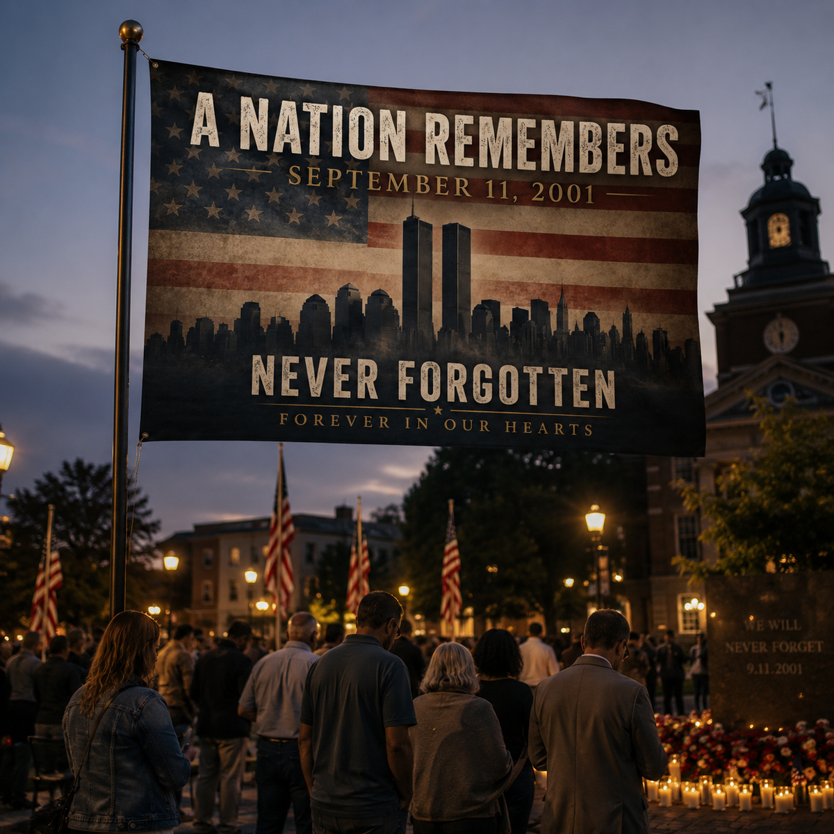 Never Forgotten 9/11 Memorial Double-Sided Flag