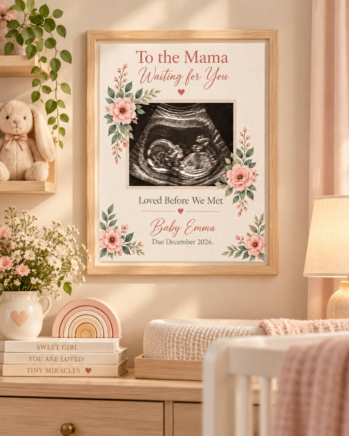 Personalized Framed Canvas Ultrasound Print – “To the Mama, Waiting for You” Pregnancy Keepsake