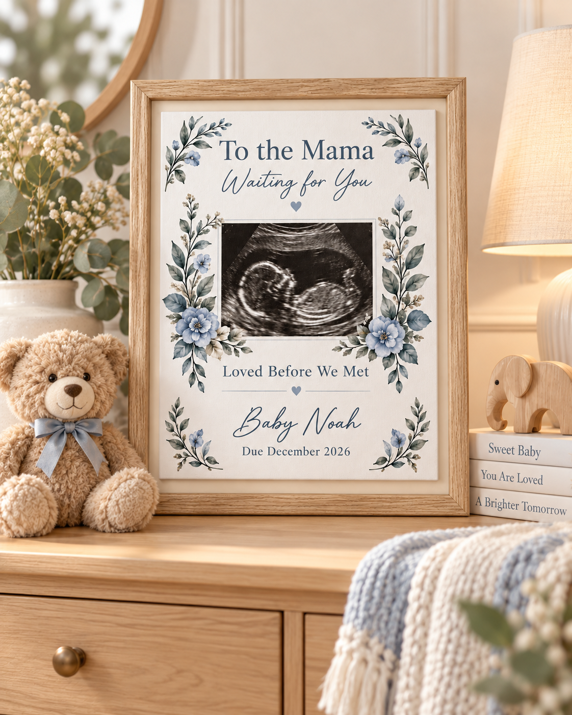 Personalized Framed Canvas Ultrasound Print – “To the Mama, Waiting for You” Pregnancy Keepsake