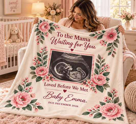 Personalized Baby Ultrasound Velveteen Plush Blanket – “Loved Before We Met"l Keepsake