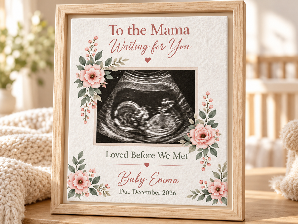 Personalized Framed Canvas Ultrasound Print – “To the Mama, Waiting for You” Pregnancy Keepsake