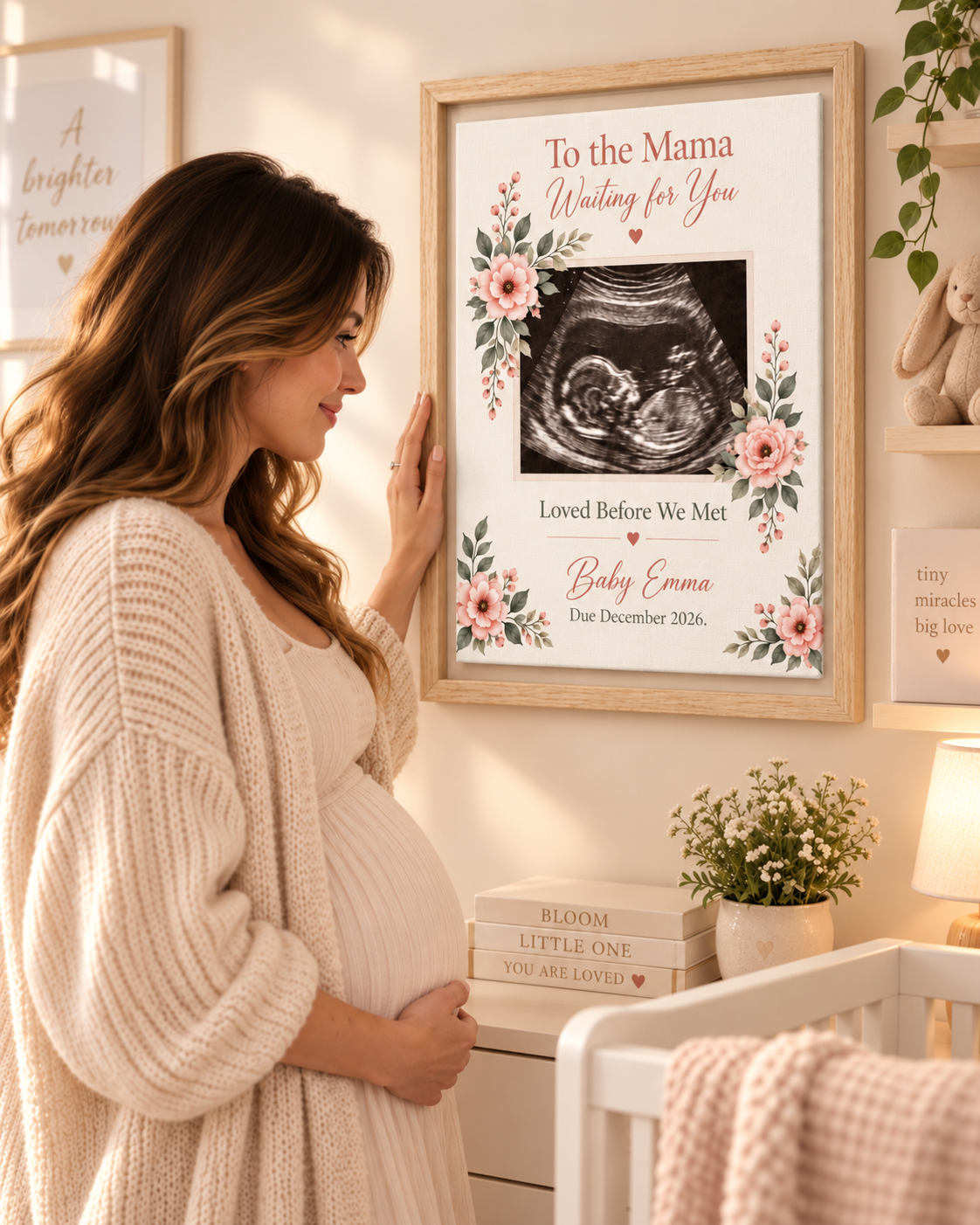 Personalized Framed Canvas Ultrasound Print – “To the Mama, Waiting for You” Pregnancy Keepsake