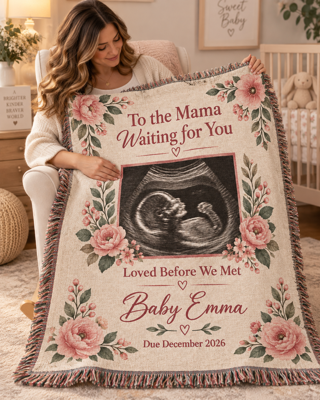 Personalized Baby Ultrasound Woven Blanket (girl)– “Loved Before We Met" Heirloom Keepsake
