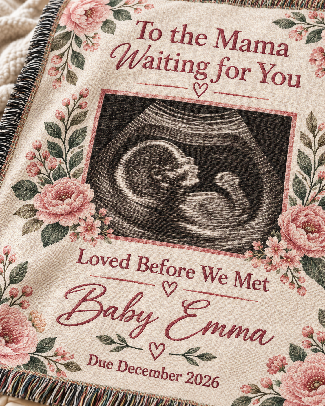 Personalized Baby Ultrasound Woven Blanket (girl)– “Loved Before We Met" Heirloom Keepsake