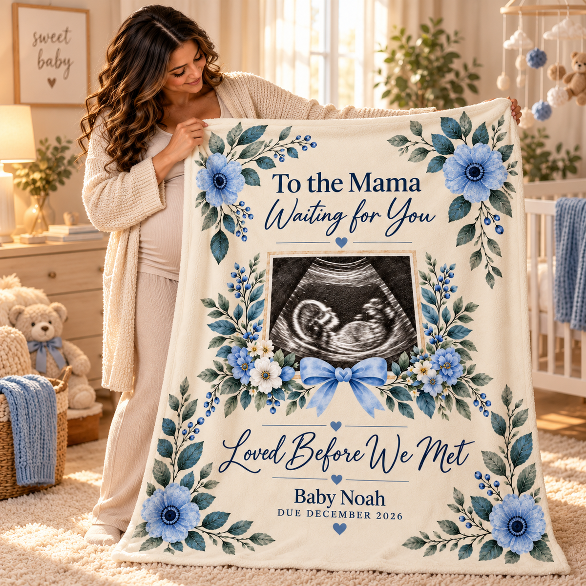 Personalized Baby Ultrasound Velveteen Blanket - 'Loved Before We Met' keepsake.