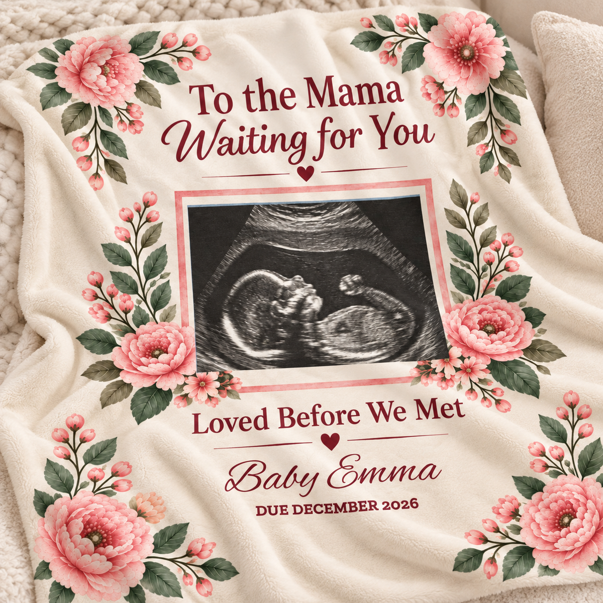 Personalized Baby Ultrasound Velveteen Plush Blanket – “Loved Before We Met"l Keepsake