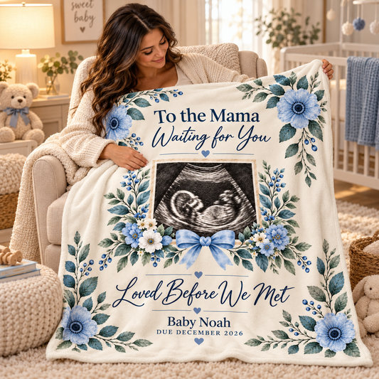 Personalized Baby Ultrasound Velveteen Blanket - 'Loved Before We Met' keepsake.
