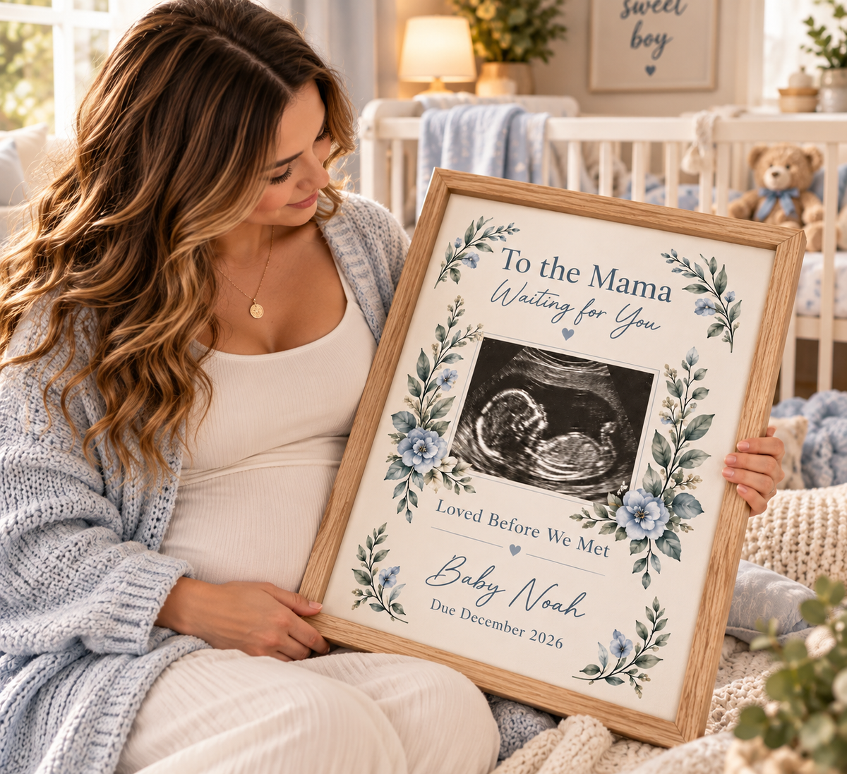 Personalized Framed Canvas Ultrasound Print – “To the Mama, Waiting for You” Pregnancy Keepsake