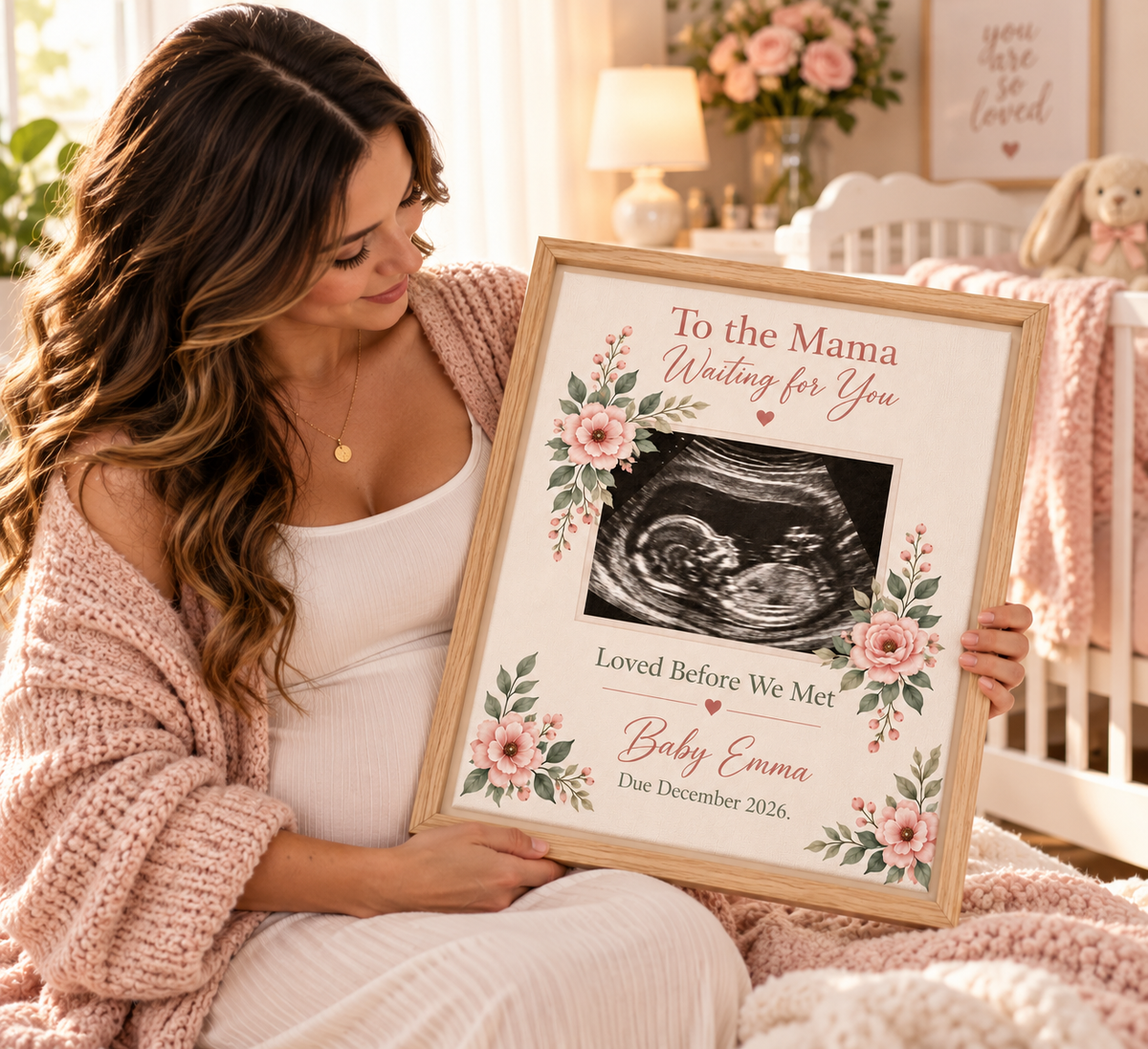 Personalized Framed Canvas Ultrasound Print – “To the Mama, Waiting for You” Pregnancy Keepsake