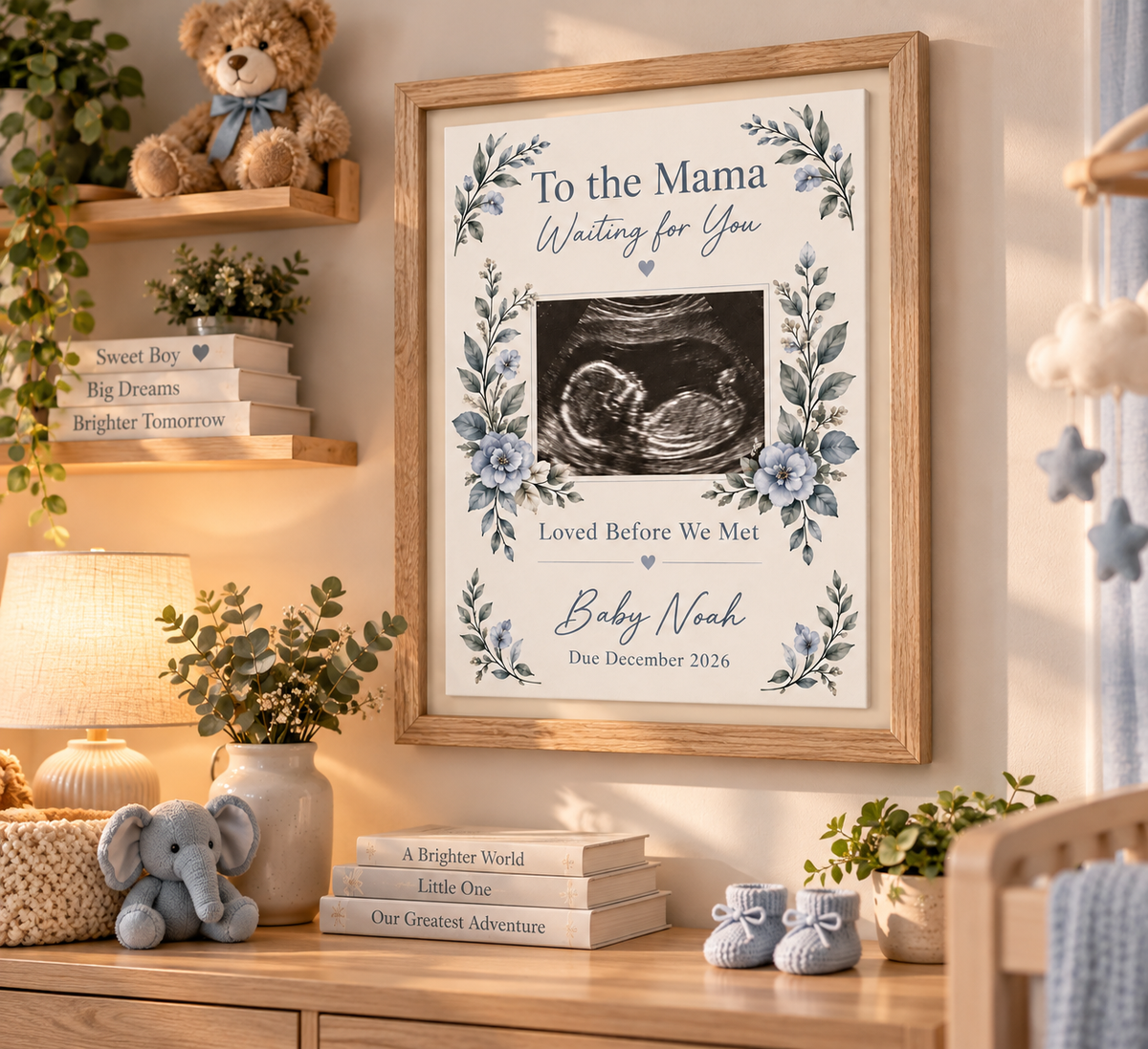 Personalized Framed Canvas Ultrasound Print – “To the Mama, Waiting for You” Pregnancy Keepsake